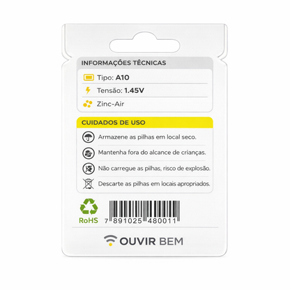 Pilha A10 para Aparelhos Auditivos cartelas (3-6-12)
